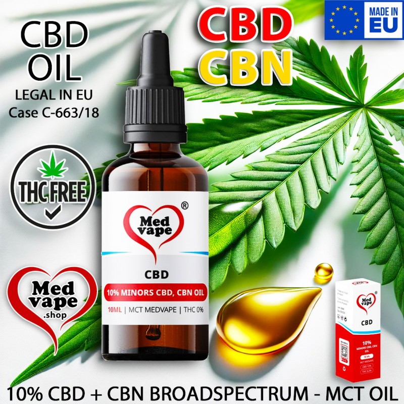 10% MINORS: 5% CBD + 5% CBN BROADSPECTRUM OIL 10ml MCT - MEDVAPE THC WEED CANNABIS MARIJUANA LEGAL